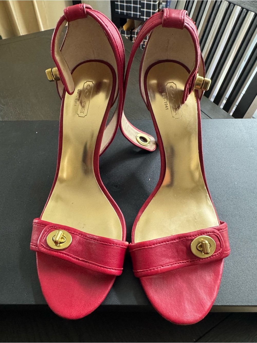 Coach Red Open-Toe Ankle Strap Heels